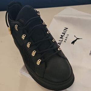 Balmain x Puma Black Sneakers with Gold Details